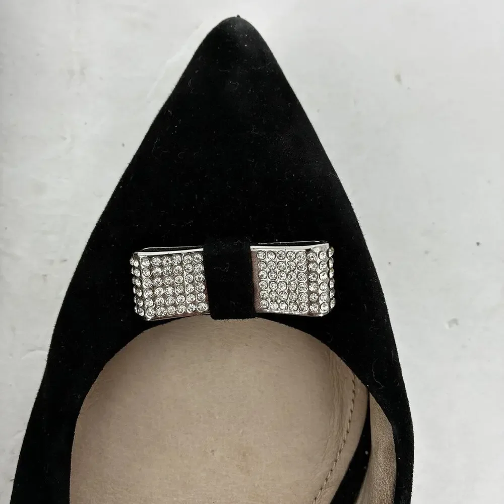 Coach Monroe Black Suede Kitten Heels Crystal Bow Pumps Women's Size 9